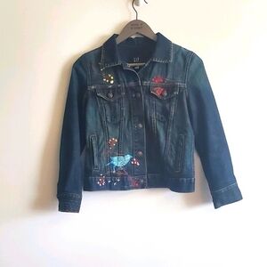 GAP Dark Blue Denim Jacket with Embroidered Blue Bird